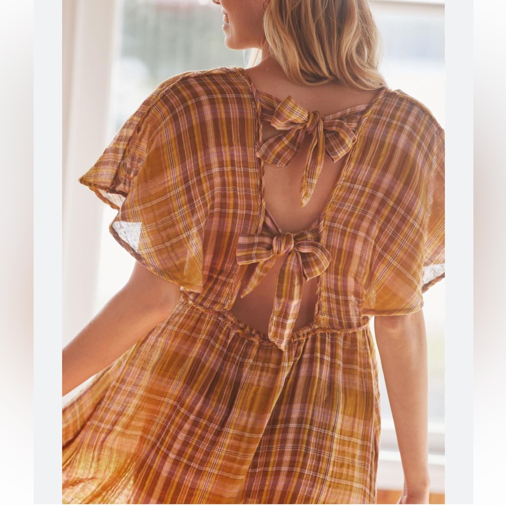 Anthropologie Gauzy Plaid Mini Dress